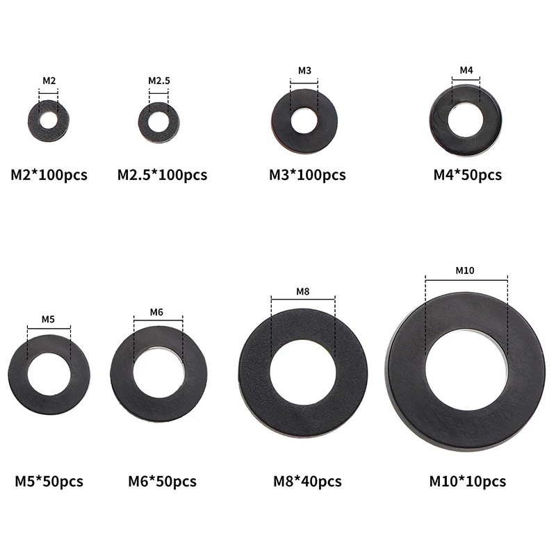Set 500 Vòng Đệm Nylon 8 Kích Cỡ M2 M2.5 M3 M4 M5 M6 M8 M10