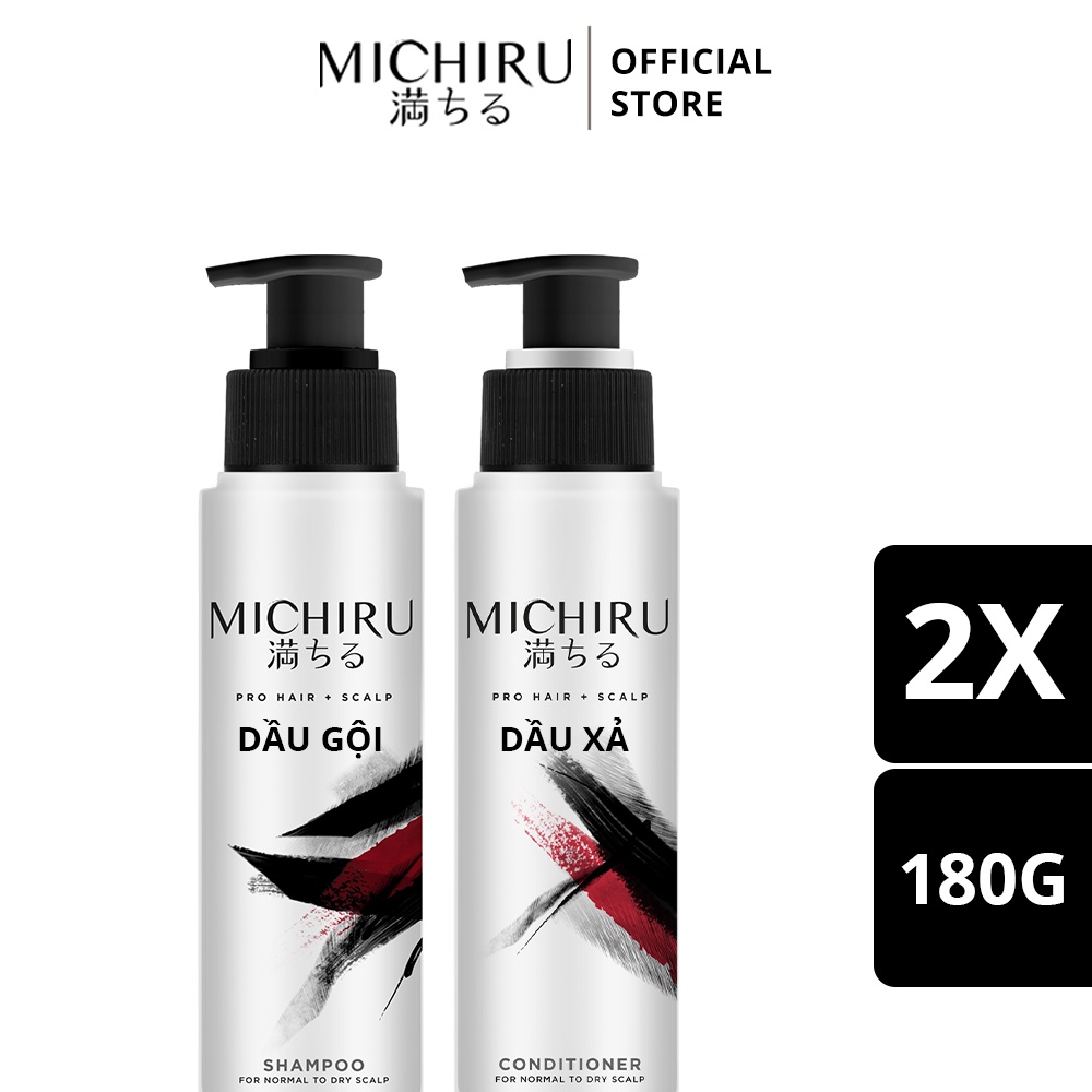 Bộ Gội Xả Michiru Ngăn Gãy Rụng & Làm Dày Tóc Dành Cho Da Đầu Thường Và Khô(Gội 180gr+Xả 180gr)