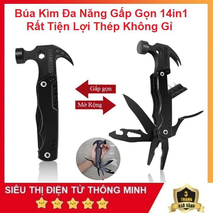 Búa Kiêm Kìm Gấp Gọn 14in1, Đa Năng Tiện Lợi Khi Đi Phượt, Cắm Trại, Thép Không Gỉ - Bảo Hành 12 Tháng