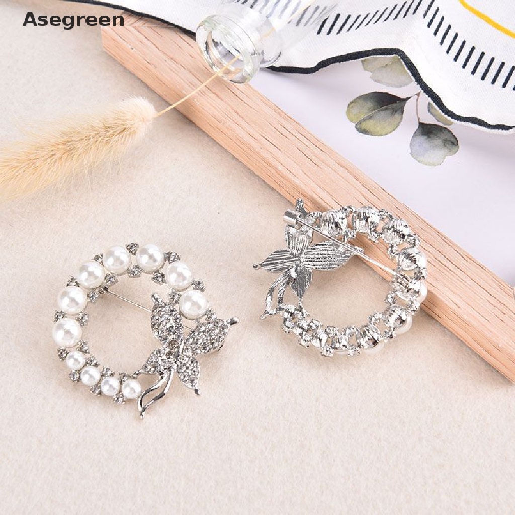 [Asegreen] Pearl and Rhinestone Circle Brooches For Baroque Trendy Elegant Butterfly Brooch Good goods
