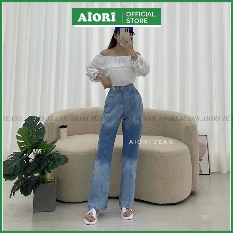 Quần Jean Ống Rộng AIORI Cạp Cao Màu Ombre Xẻ Thân Thời Trang Cao Cấp_Mã A020