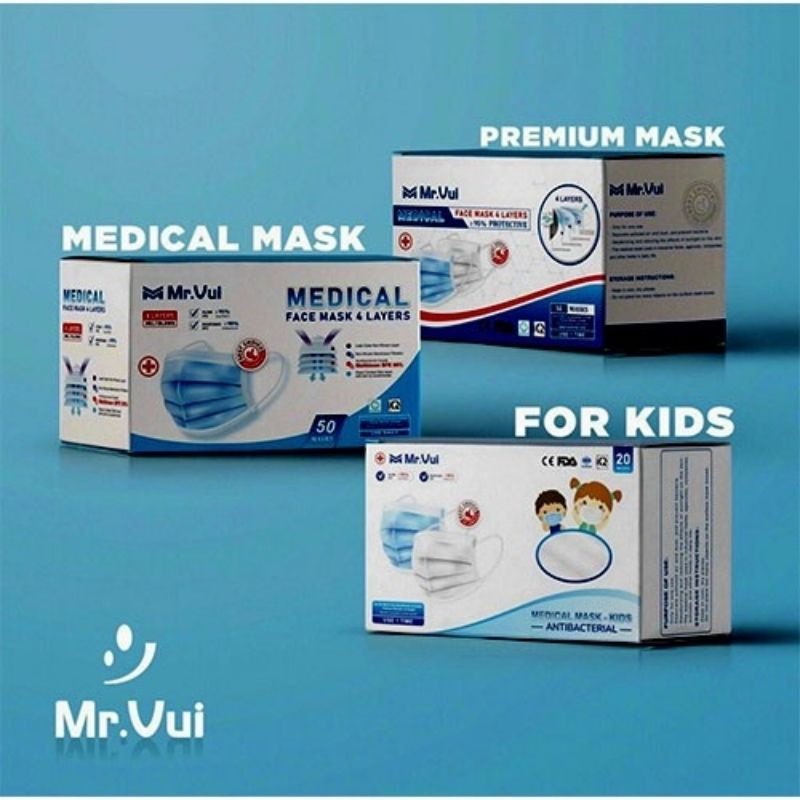 Khẩu trang y tế 4 lớp kháng khuẩn mr.vui-Hộp 50cái