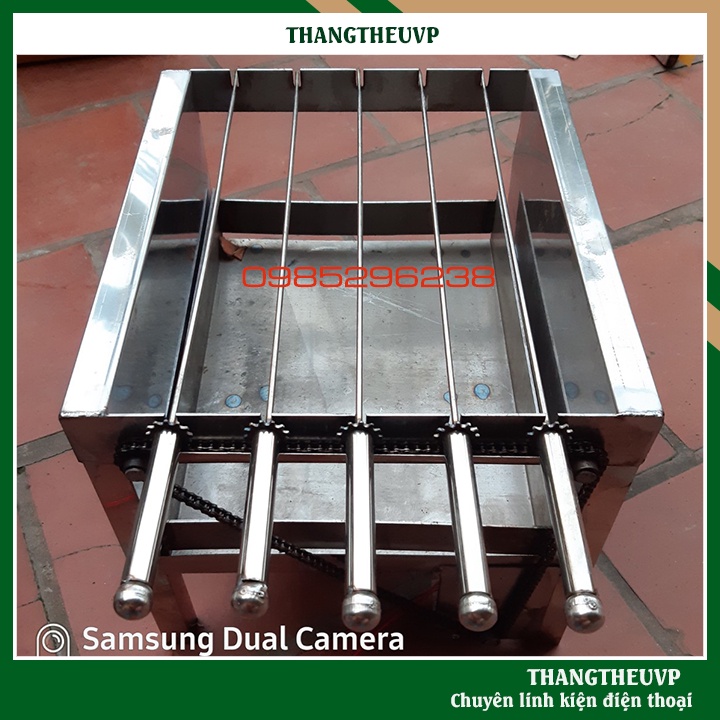 Máy nướng thịt chả bếp nướng than hoa lò quay gà vịt mini mô tơ tự động - Tặng 5 xiên đơn 1 xiên 3 inox