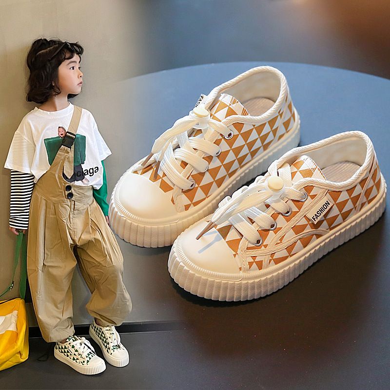 Giày Bata Thể Thao Bé Trai Bé Gái  Dây Rút Vải Kẻ Ô Đế Chống Trượt Hàng Quảng Châu Cao Cấp