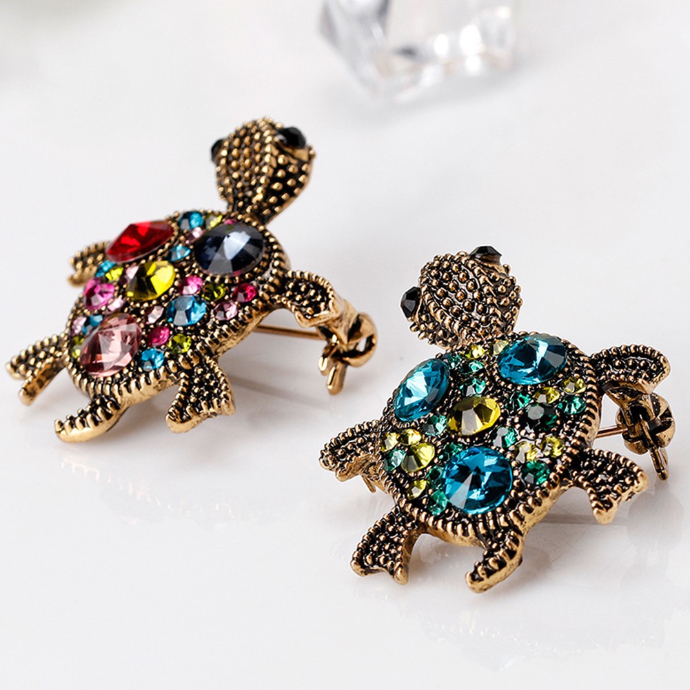 Trâm cài thiết kế hình chú rùa đính đá nhiều màu sang trọng