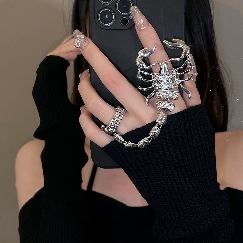 Nhẫn Hình Bọ Cạp Đính Đá Zircon Có Thể Điều Chỉnh Kích Cỡ Phong Cách Gothic Punk Cho Nam Và Nữ