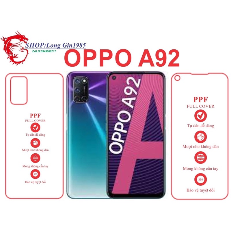 Oppo A92 miếng dán trong Ppf mặt sau và mặt trước chống va đập chống trầy xước