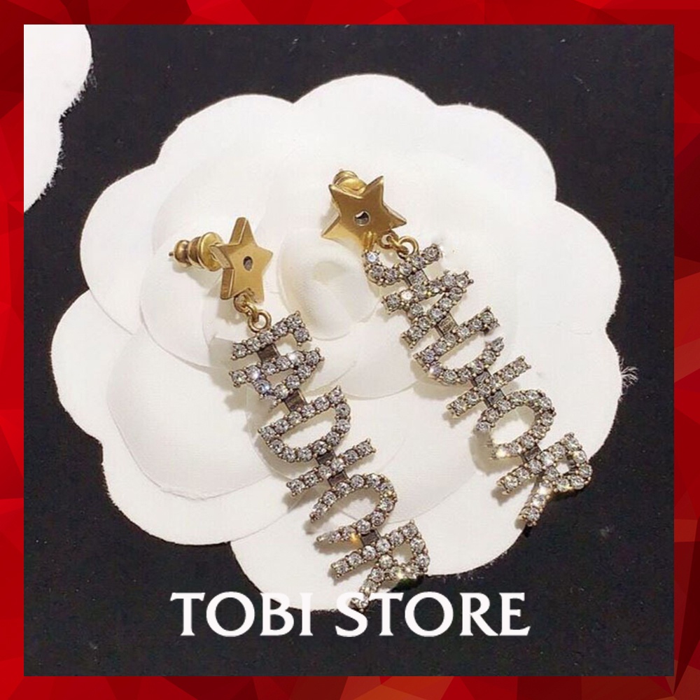 Bông tai nữ dáng dài D đính đá mạ vàng TOBI STORE TB364