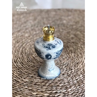 Đèn dầu thờ cúng men rạn đen Bát Tràng