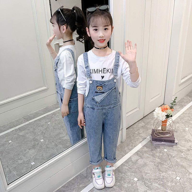 Quần Yếm Jean Dáng Rộng Phong Cách Mới 2022 Cho Bé Gái