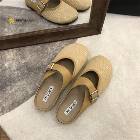 Dép Bít Mũi Tròn Dệt Phong Cách Retro Xuân Hè 2022 Thời Trang Mới Cho Nữ
