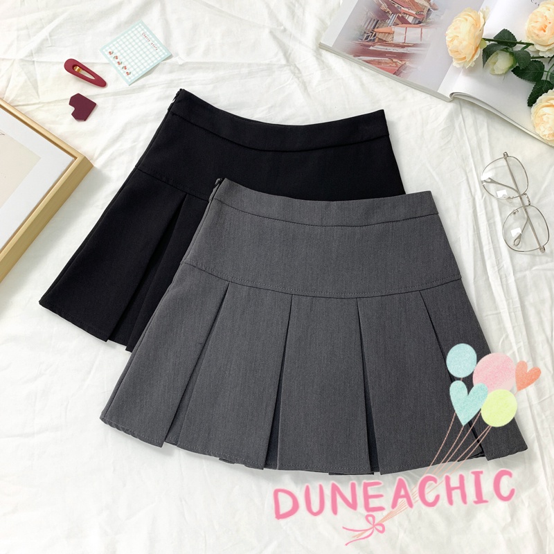 DUNEA Chân váy dáng chữ A lưng cao xếp ly xinh xắn thời trang dành cho nữ