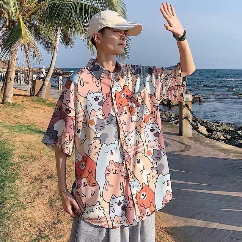 Áo sơ mi, áo sơ mi nam nữ unisex in hình mèo cute, chất vải poly mềm mát trẻ trung, cá tính MÃ-QC5