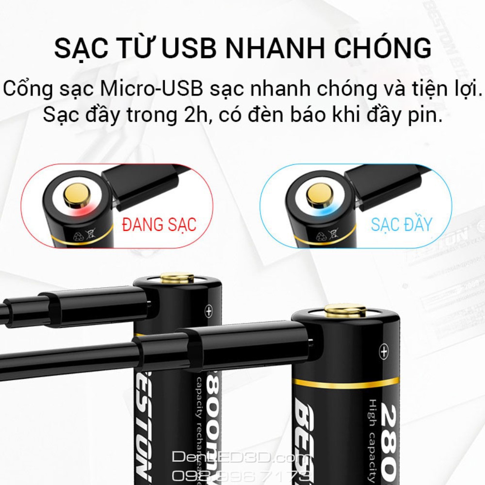 [Chính Hãng BESTON ] Pin AA Lithium-ion 3500mWh 1.5V Cho Karaoke, Đèn Pin, Sạc Nhanh Cổng USB