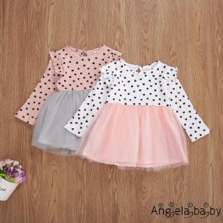 Đầm công chúa dài tay dáng xòe in họa tiết chấm bi dễ thương cho bé gái 0-24 tháng tuổi