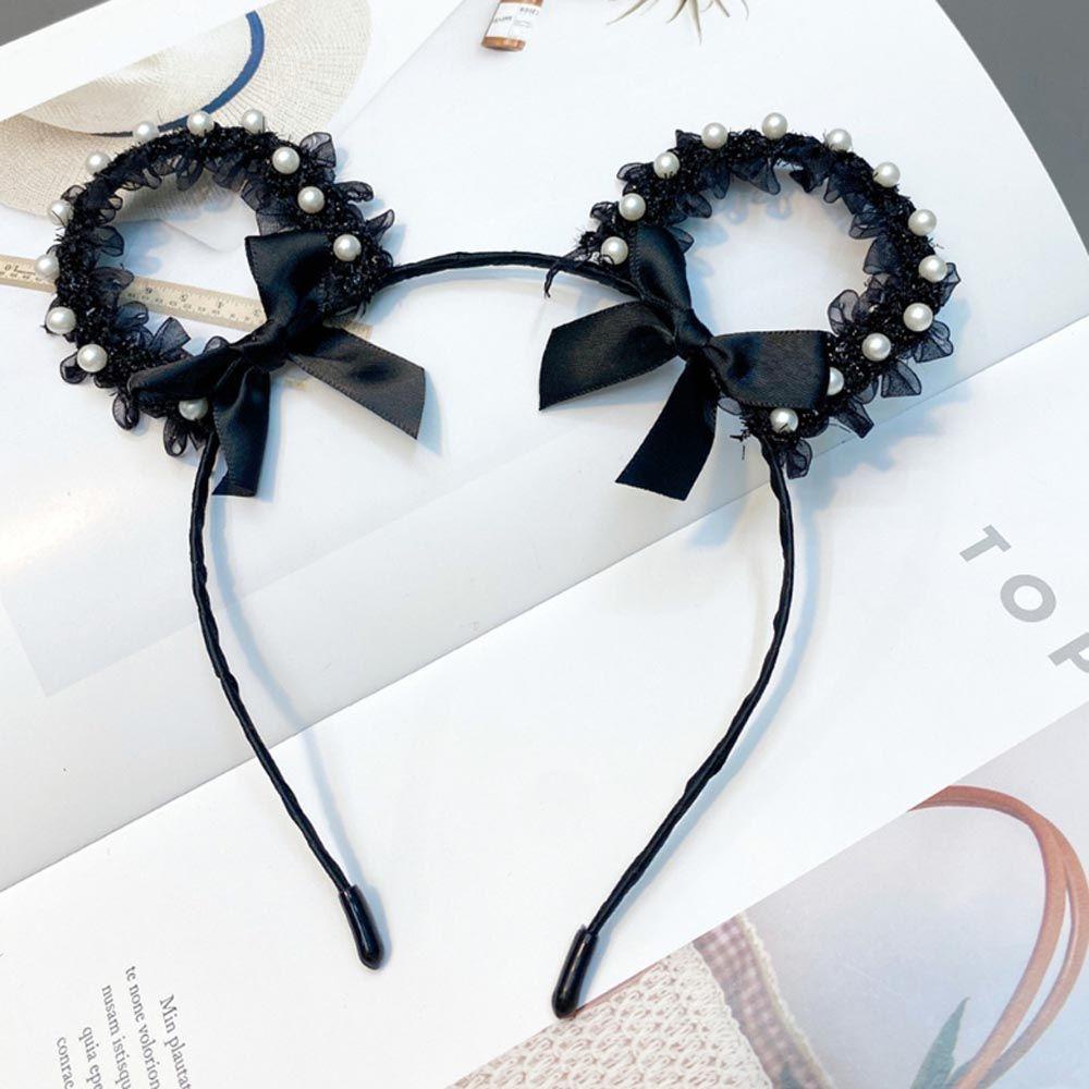 ANEMONE Băng Đô Cài Tóc Tai Mèo Bằng Ren Không Trơn Khí Chất Cổ Điển Cho Nữ