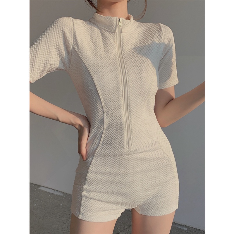 Đồ Bơi Một Mảnh Tay Ngắn Màu Trơn Chống Nắng Cho Nữ