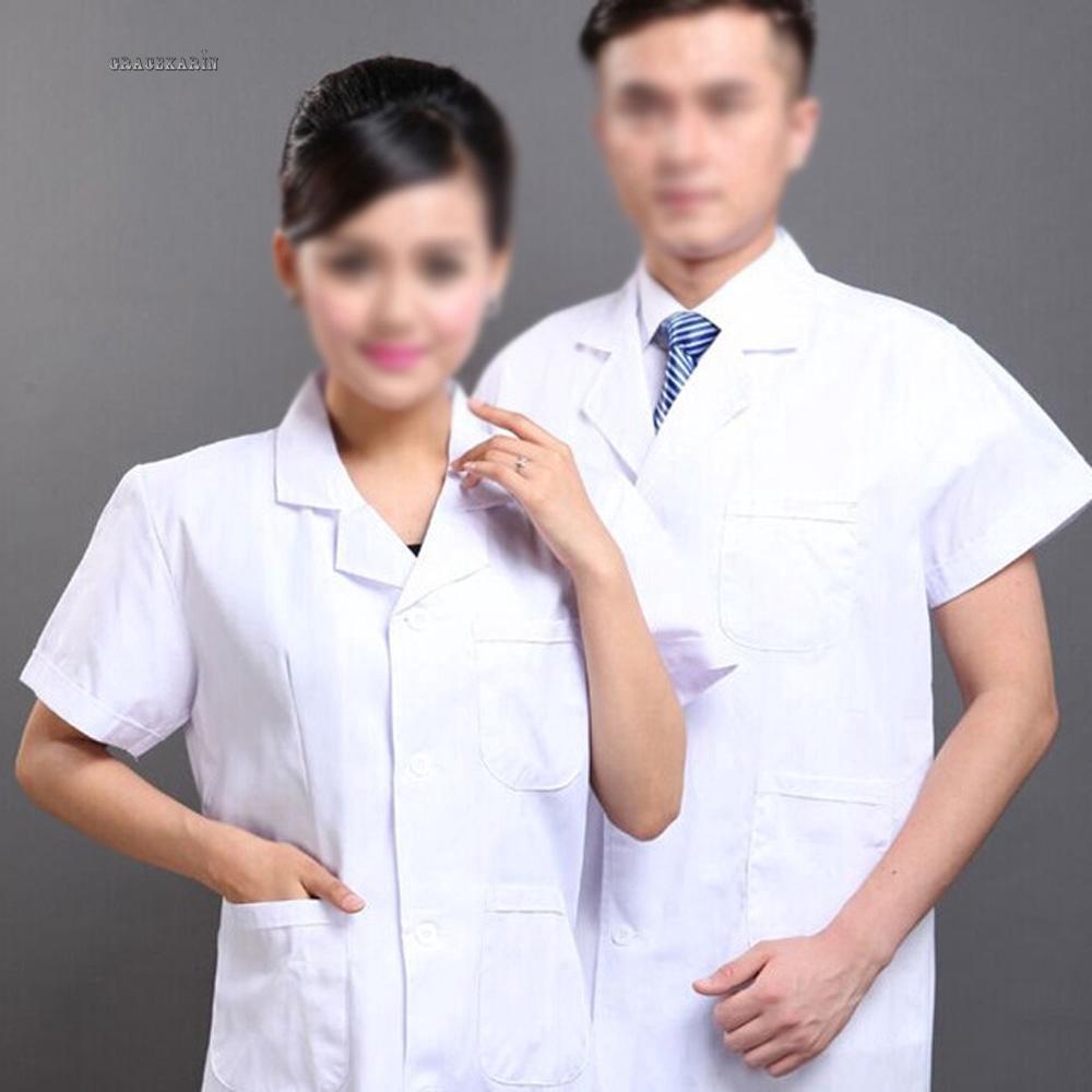 Áo khoác điều dưỡng ngắn tay màu trắng cho cả nam và nữ