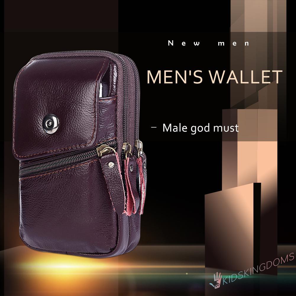 【Big Sale】Men Cowhide Leather Waist Belt Bags Business Zip Casual Mobile Phone Wallet