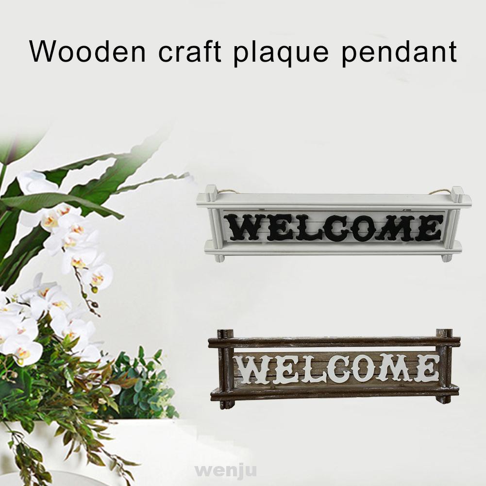 Carved Vintage Rectangular Cafe Wooden Craft Door Decoration Welcome Letters Board Hanger Plaque Pendant