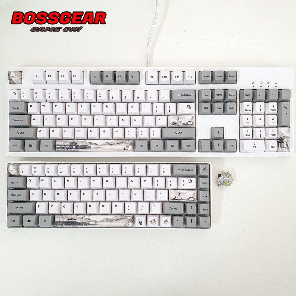 Bộ Keycaps Thủy Mặc Black Ink cực đẹp PBT 113 phím OEM profile DYE SUB 5 mặt ( Lắp được cho layout 65,66,68,... )