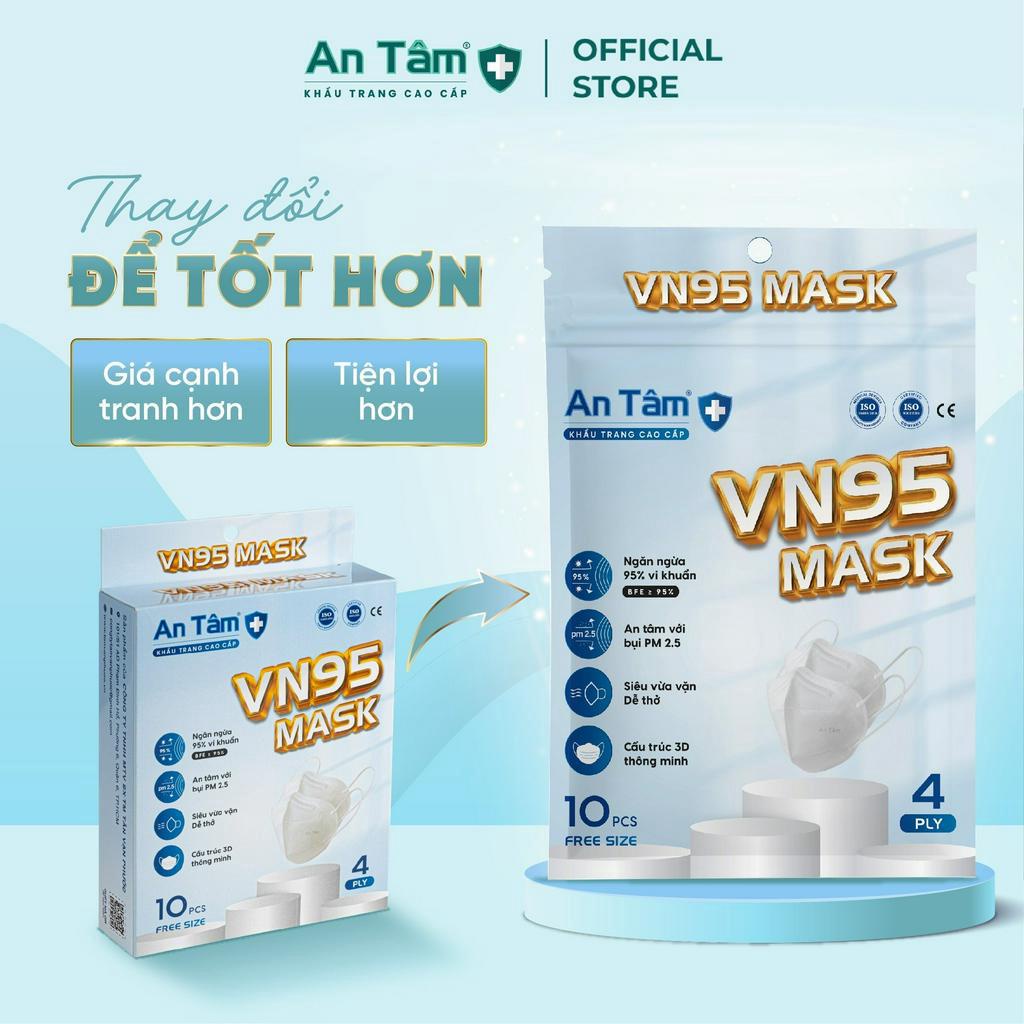Thùng 50 hộp - Khẩu trang y tế kháng khuẩn VN95 - Chính Hãng AN TÂM - Hộp 10 cái