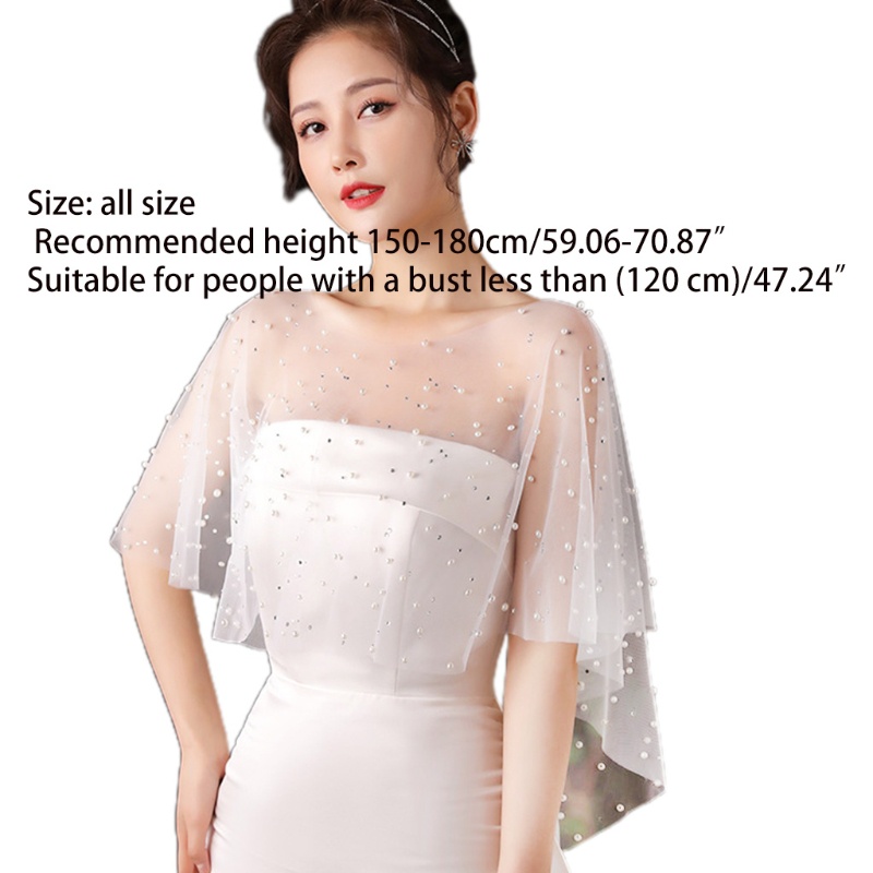 Khăn Choàng Vải Tuyn Xếp Ly Đính Hạt Ngọc Trai Màu Trắng Phong Cách Vintage Dành Cho Nữ