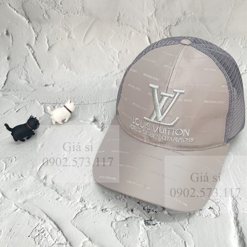 Nón kết lưỡi trai xám thêu L.V phối lưới thời trang nam nữ