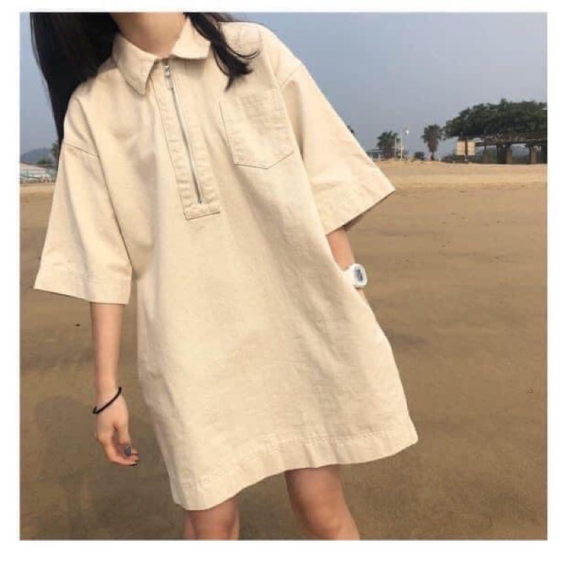 Váy dài  Đầm polo dáng xuông phối cổ sơ mi chất liệu siêu xinh phong cách Hàn Quốc Ulzzang PHULA