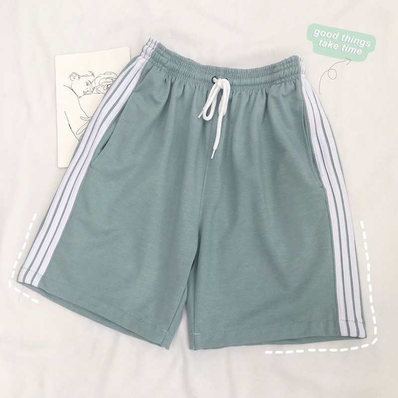 Quần Short Thun Trơn 3 LINE Xanh Mint Unisex Ulzzang