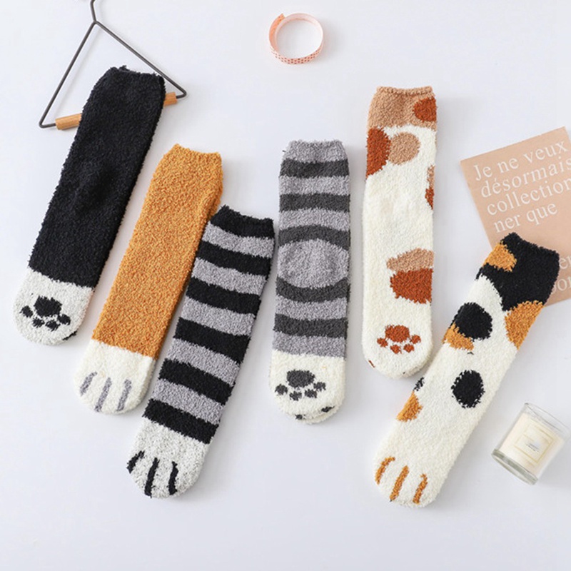doggtr- Soft Plush Coral Fleece Socks Floor Sleep Socks Cat Claws Winter Women Warm Home