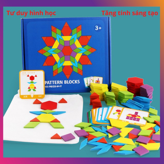 [Voucher giảm 50%][Montessori ]Bộ đồ chơi 180 miếng ghép hình thông minh bằng gỗ phát triển tư duy hình học cho bé