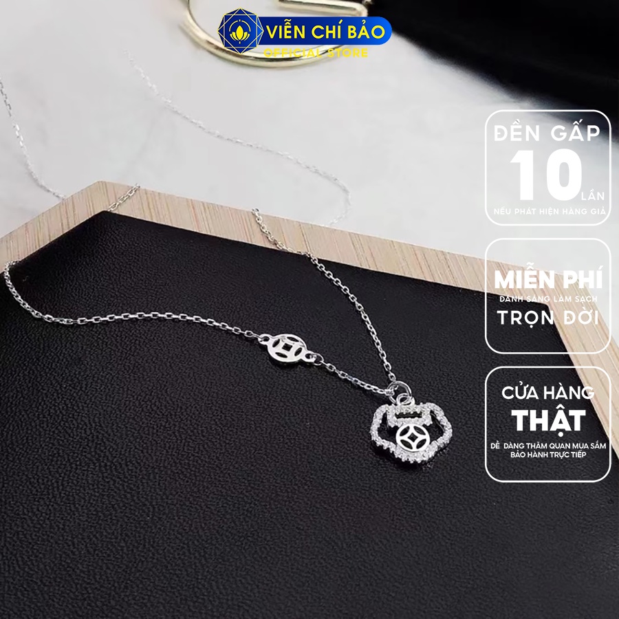 Dây chuyền bạc nữ trường mệnh kim tiền đính đá chất liệu bạc 925 thời trang phụ kiện trang sức Viễn Chí Bảo D000049