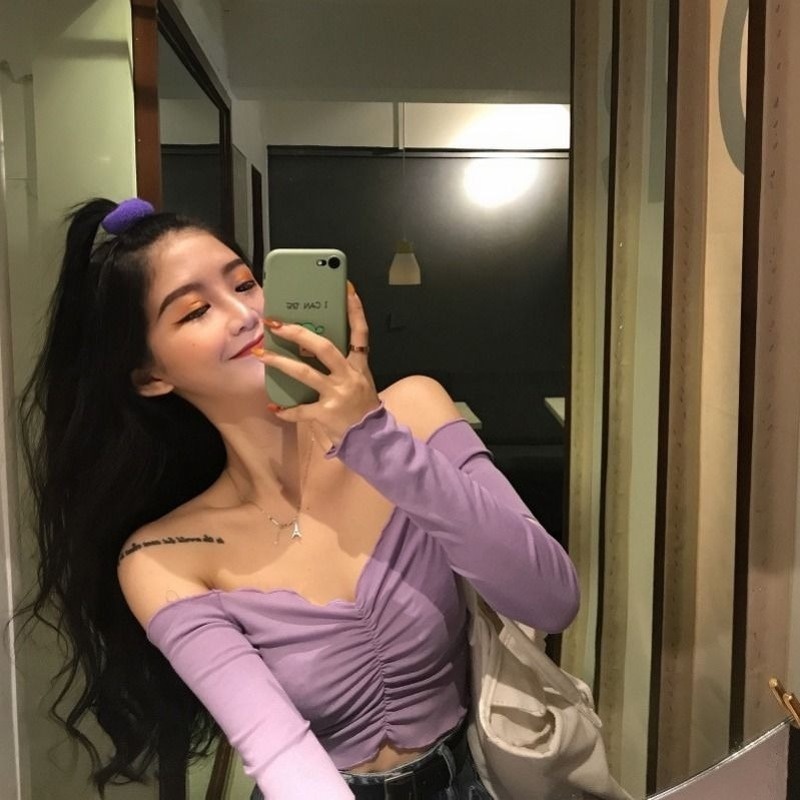 Áo Thun Trễ Vai Dài Tay Cổ Chữ A Thời Trang Sành Điệu Cho Nữ