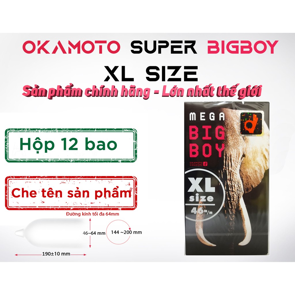 [XL Size] 01 hộp bao cao su Okamoto Mega Big Boy - 01 hộp 12 chiếc - Bao cao su size lớn nhất thế giới