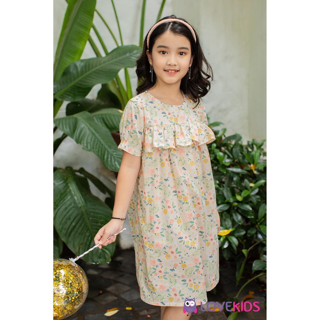 Váy BG hoa nhí màu kem bèo ngực LKG20DR010 - Lovekids