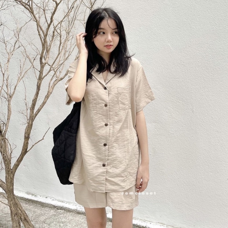 Set bộ sơ mi đũi trơn basic linen tiệm của miêu