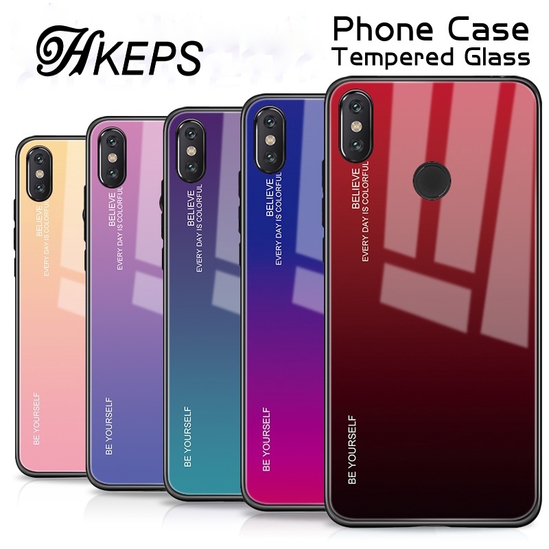 Ốp điện thoại kính cường lực màu Gradient thời trang cho Xiaomi Redmi 7 Note 5 6 7 Pro Mi 8 Lite | WebRaoVat - webraovat.net.vn