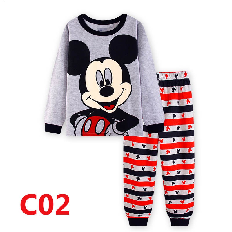 Bộ đồ ngủ 2 món áo thun tay dài + quần dài in hình chuột Mickey hoạt hình cho bé trai