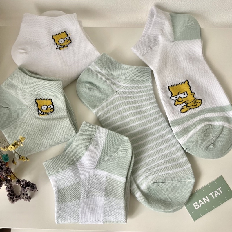Tất vớ nữ cổ ngắn - combo tất vớ hoạ tiết hoạt hình Simpsons phong cách Hàn Quốc dễ thương