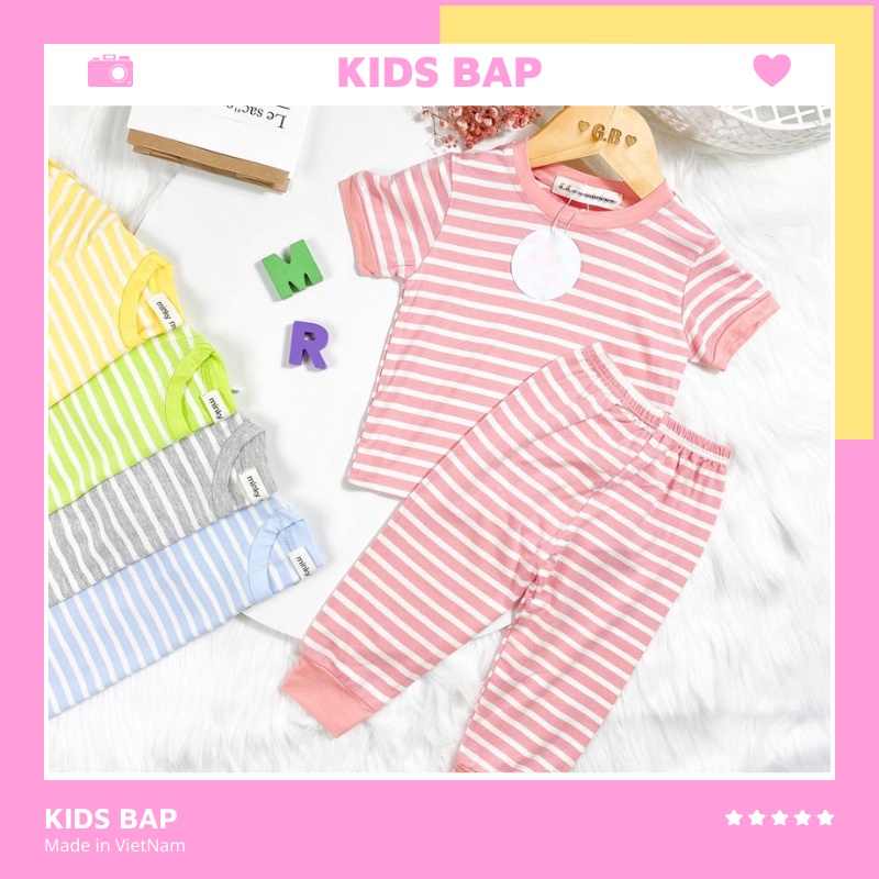 Bộ kẻ quần dài áo cộc tay cho bé trai bé gái chất liệu cotton 100% 8-18kg