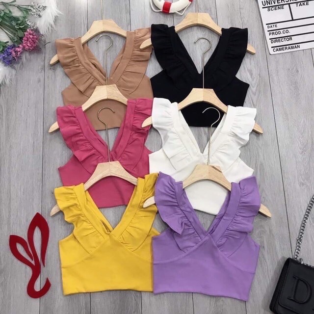 Free ship_Áo cổ V cánh tiên croptop