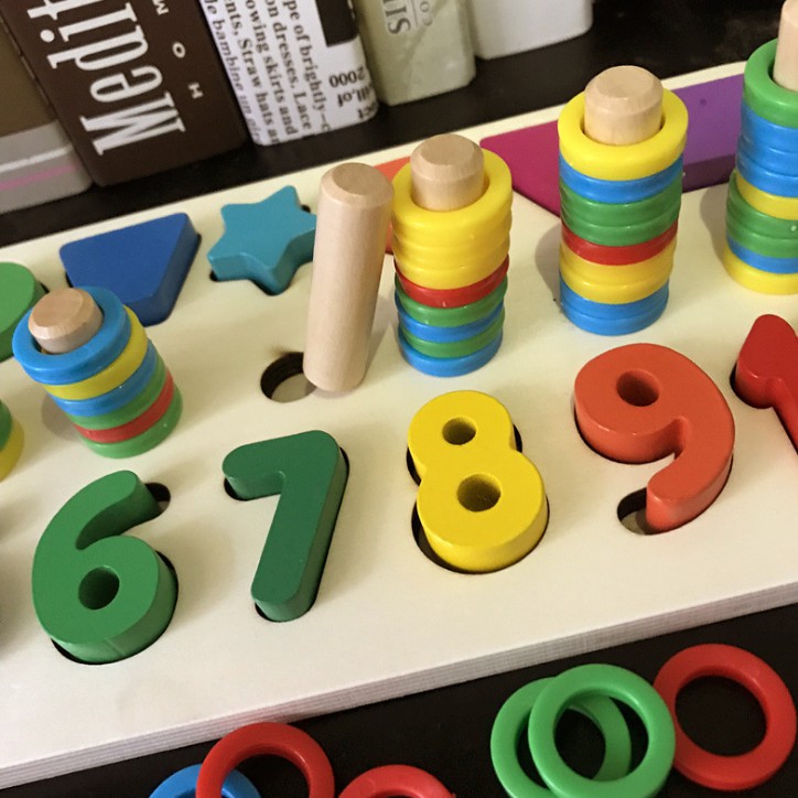 Đồ chơi bảng ghép chữ số, bộ đếm, hình khối và màu [Bộ ghép hình - Thả hình - Xếp hình - Bộ xếp hình cho bé]