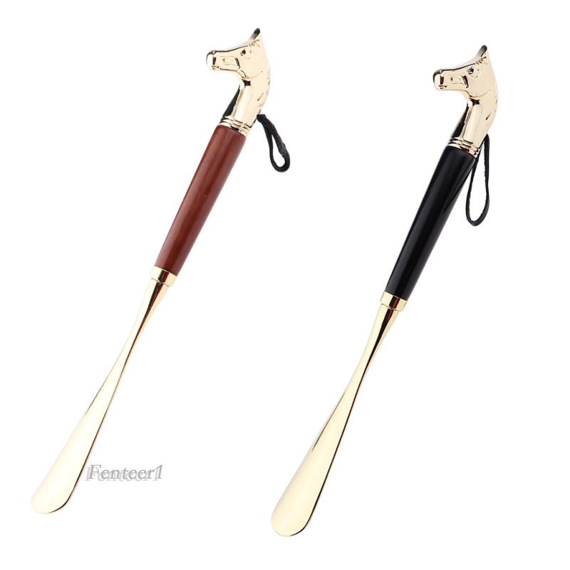 [Fenteer1] Sừng Giày Bằng Kim Loại Tay Cầm Bằng Gỗ Dài 32cm / 2.6inch Màu Đen