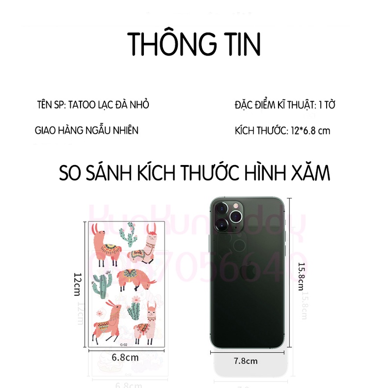 Hình xăm tatoo sticker LẠC ĐÀ LLAMA dán chống thấm nước cho bé sáng tạo vui chơi an toàn