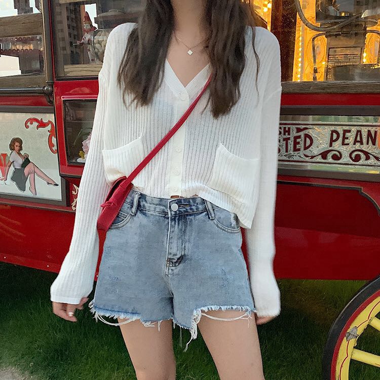 SUXI Áo Khoác Cardigan Dệt Kim Tay Dài Phong Cách Hàn Quốc