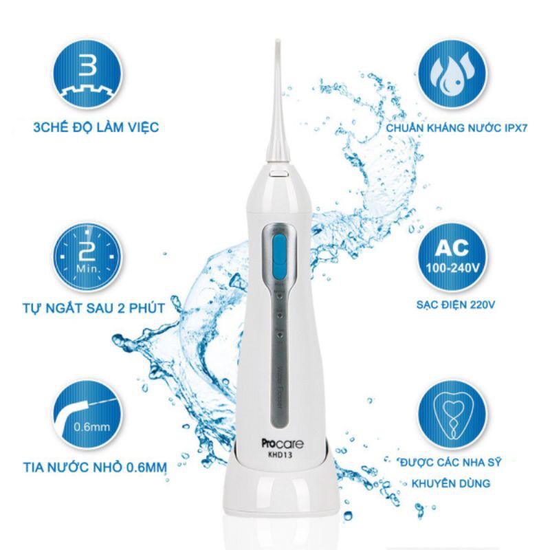 Máy Tăm Nước Cầm Tay Procare KHD13 - Chống Thấm Nước - Hàng Chính Hãng - Bảo Hành 12 Tháng