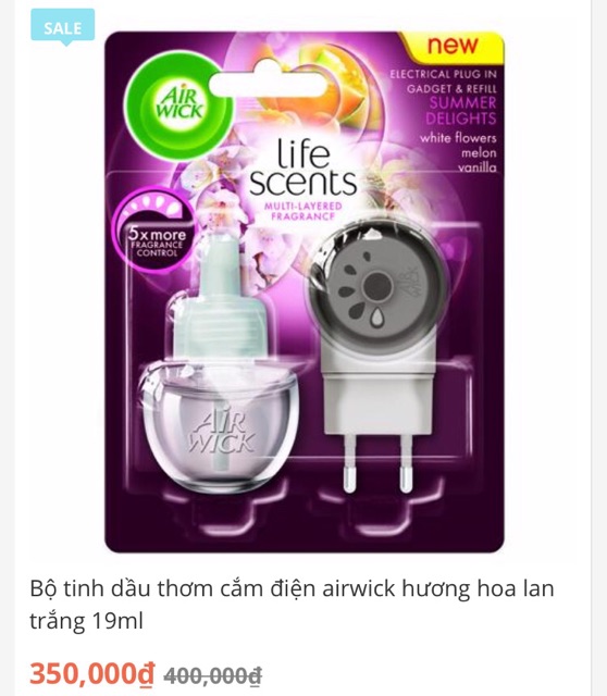 BỘ TINH DẦU THƠM CẮM ĐIỆN AIRWICK  19ml