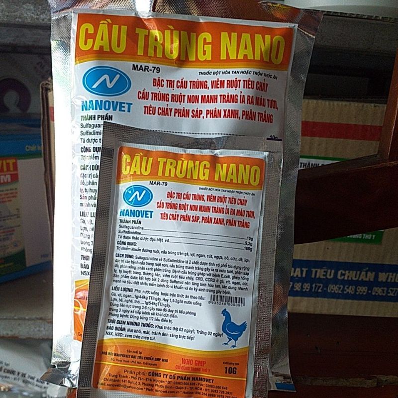Cầu trùng nano cho gia cầm gia súc gà đá vịt ngan bị máu tươi phân sáp xanh trắng