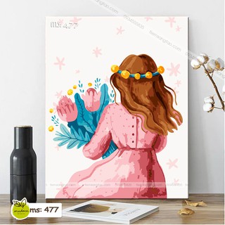 Tranh tô màu theo số cô gái đội vòng hoa T477